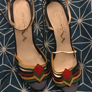 Vintage Pinup Strappy Heels Multicolor Art Deco
